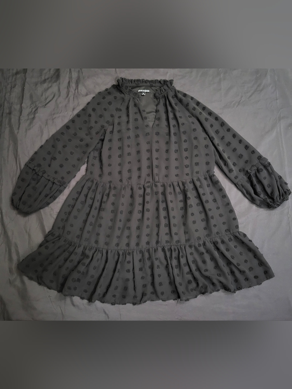 Sam And Jess Black Long Sleeve Tiered Ruffled Dress Womwn Size Medium
